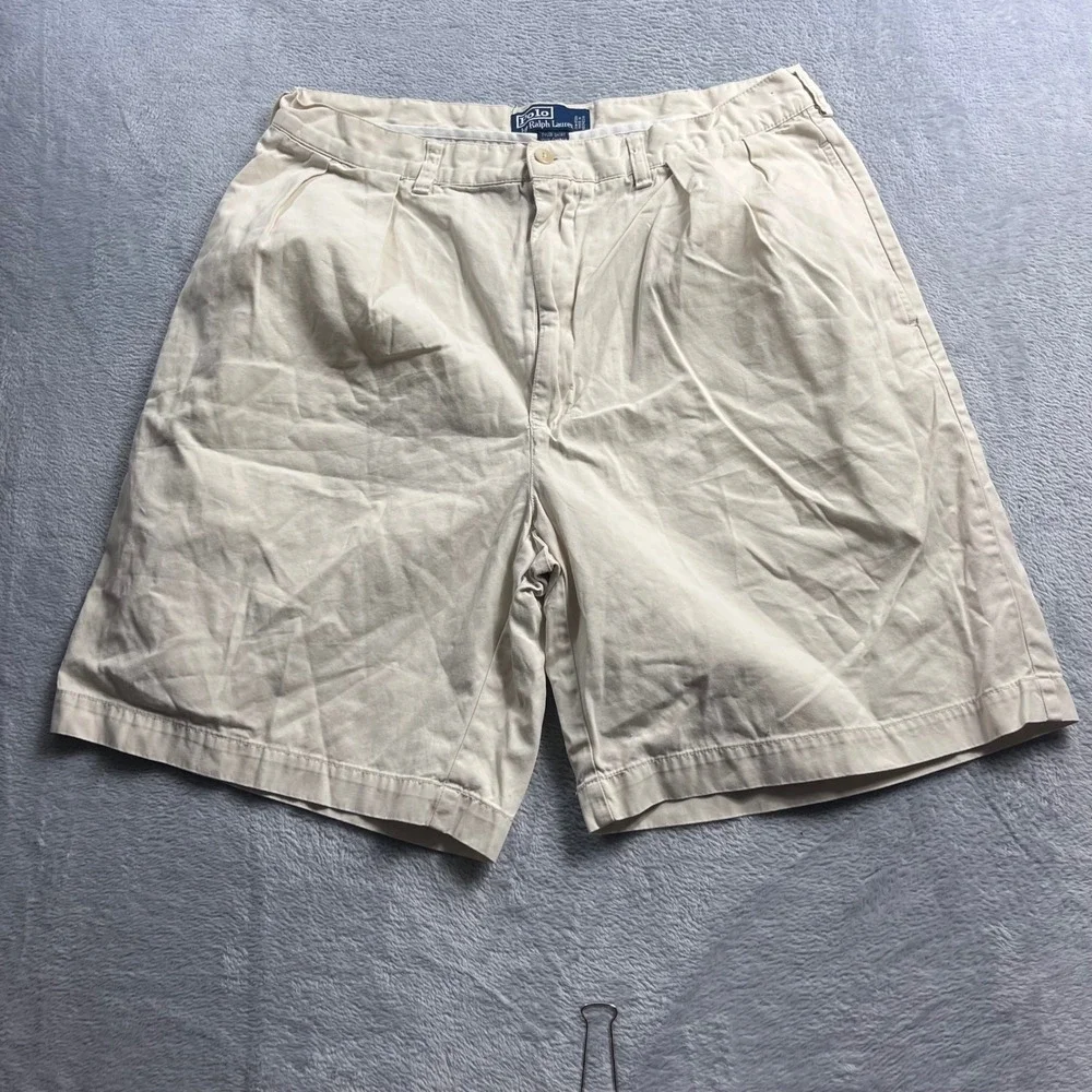 Polo Ralph Lauren Tyler‎ Short Mens 36 Tan Khaki Pleated Chino Cotton 100%
